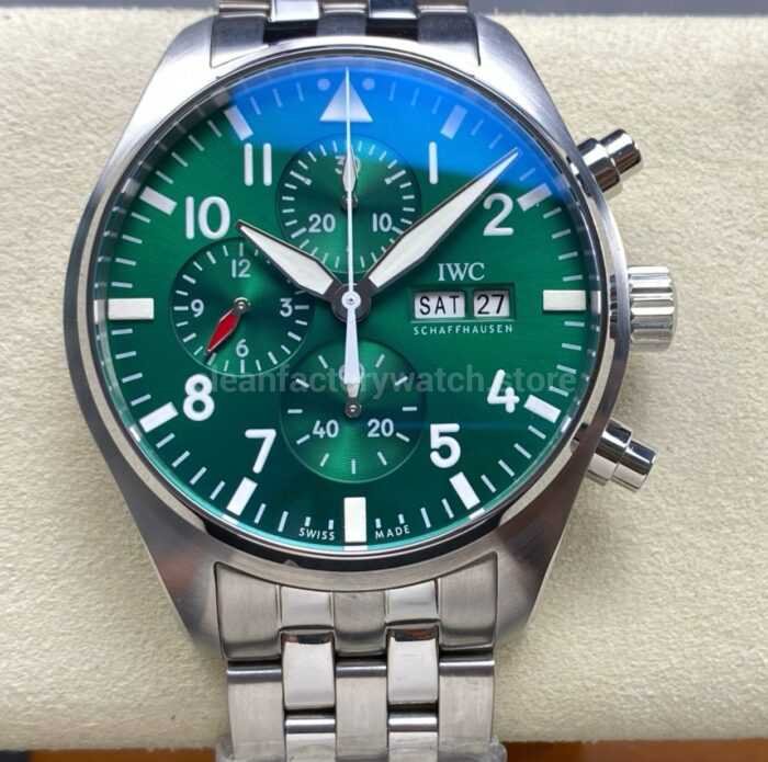 TW Factory IWC Pilot Chronograph IW377726 43mm Arabic Numerals Green Dial 3 Super Clone Watch,Clean Factory Watch