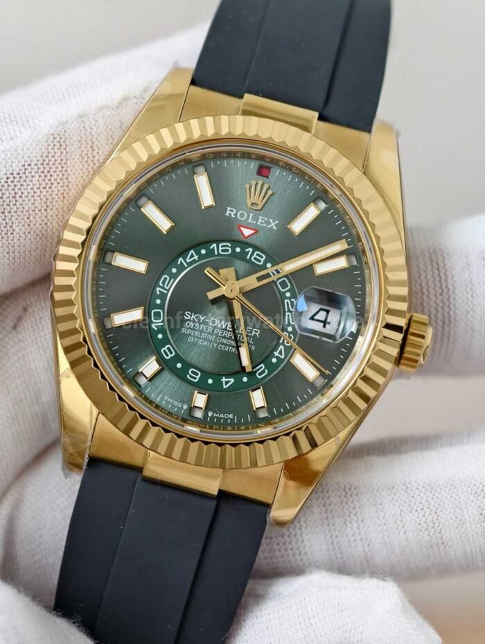 ZF Factory CounterWeight Rolex Sky-Dweller 336938-0008 42mm Yellow Gold OysterFlex Green Dial - Image 3