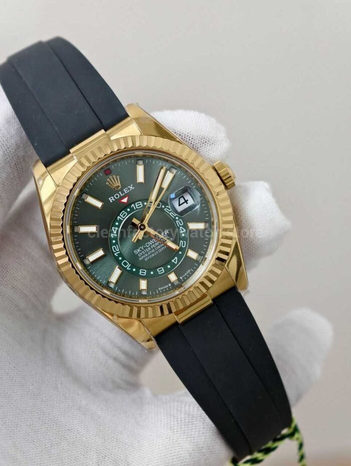 ZF Factory CounterWeight Rolex Sky-Dweller 336938-0008 42mm Yellow Gold OysterFlex Green Dial - Image 2