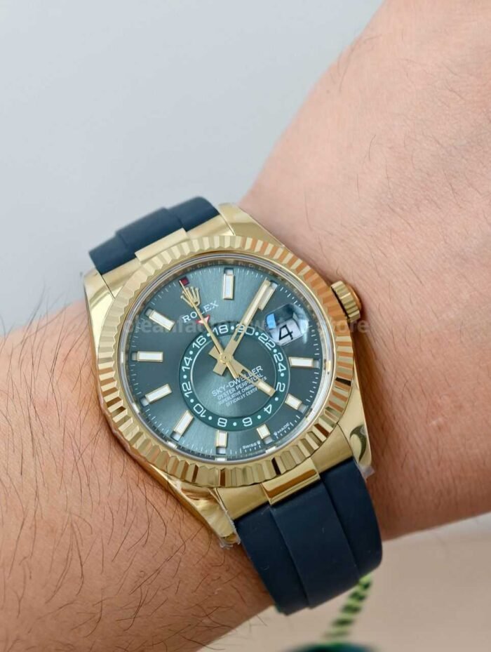 ZF Factory CounterWeight Rolex Sky-Dweller 336938-0008 42mm Yellow Gold OysterFlex Green Dial - Image 8