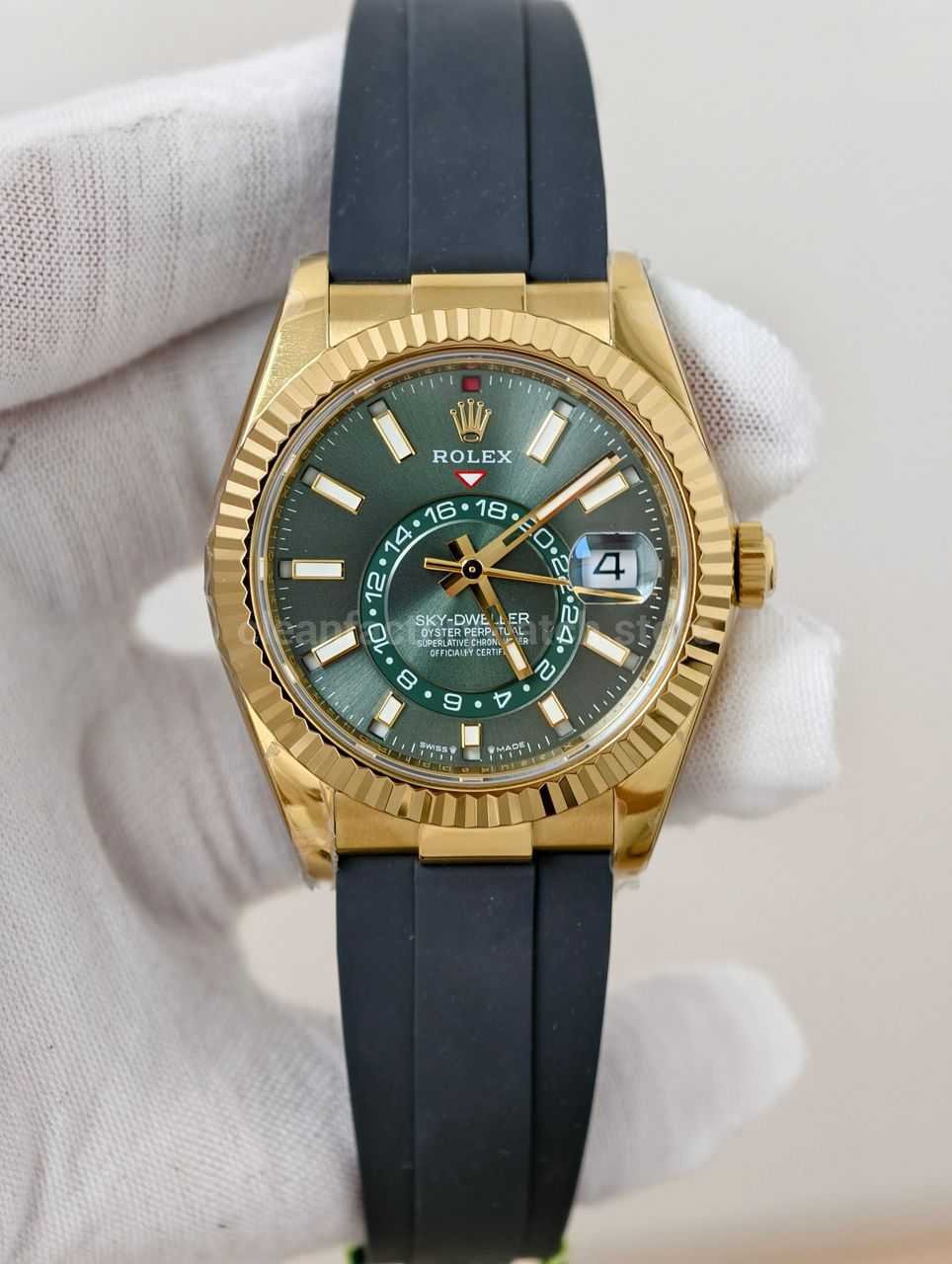 ZF Factory CounterWeight Rolex Sky-Dweller 336938-0008 42mm Yellow Gold OysterFlex Green Dial