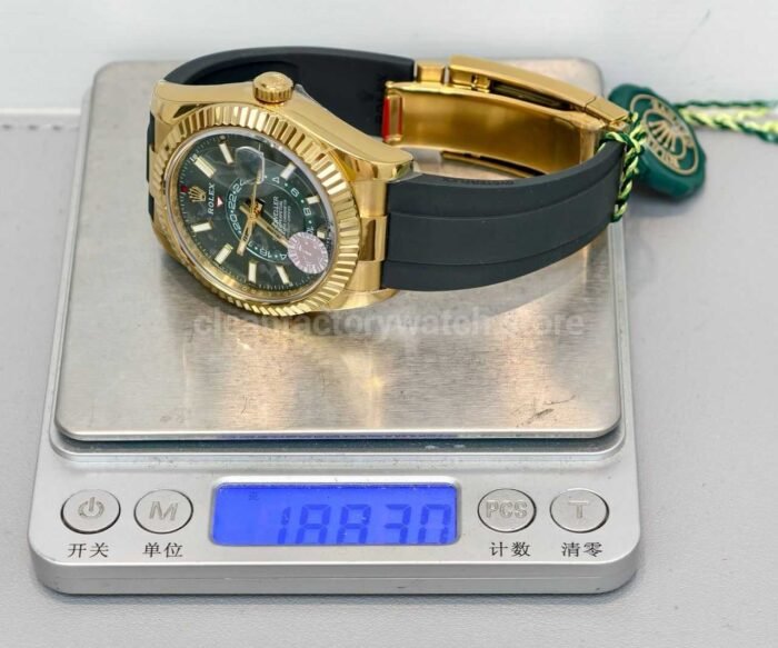 ZF Factory CounterWeight Rolex Sky-Dweller 336938-0008 42mm Yellow Gold OysterFlex Green Dial - Image 9