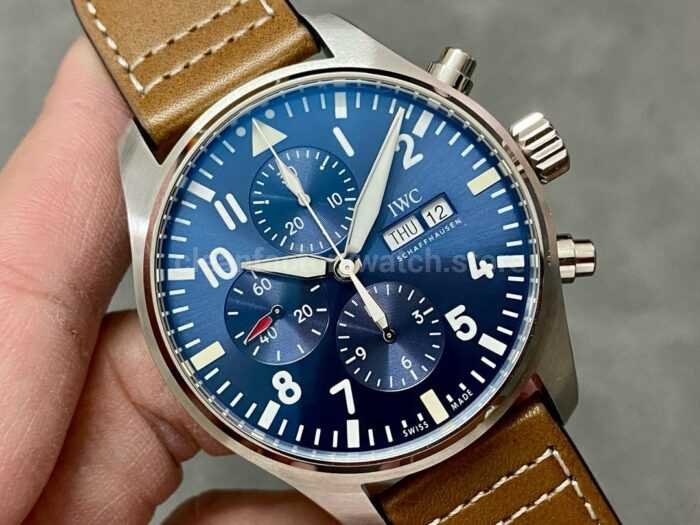 ZF Factory IWC Pilot Chronograph Le Petit Prince IW377714 43mm Steel Leather Strap Blue Arabic Nu 5 Super Clone Watch,Clean Factory Watch