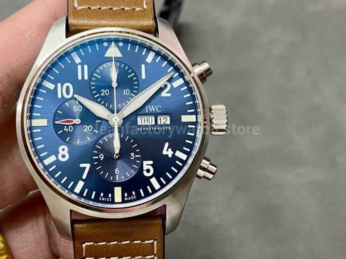ZF Factory IWC Pilot Chronograph Le Petit Prince IW377714 43mm Steel Leather Strap Blue Arabic Nu 8 Super Clone Watch,Clean Factory Watch