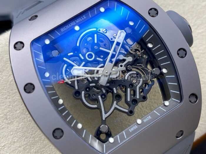 ZF Factory Richard Mille RM 055 42.7mm Full Grey Ceramic Rubber Strap Skeletonized Grey Dial 1 Super Clone Watch,Clean Factory Watch