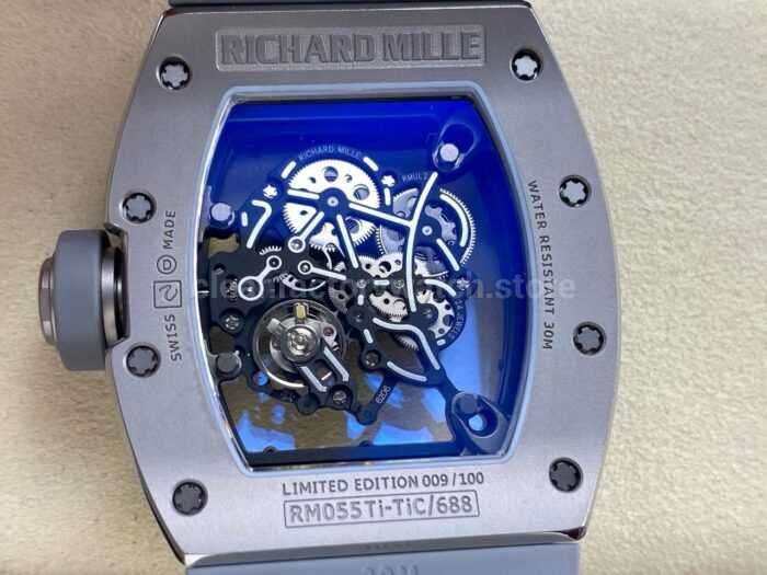 ZF Factory Richard Mille RM 055 42.7mm Full Grey Ceramic Rubber Strap Skeletonized Grey Dial 2 Super Clone Watch,Clean Factory Watch