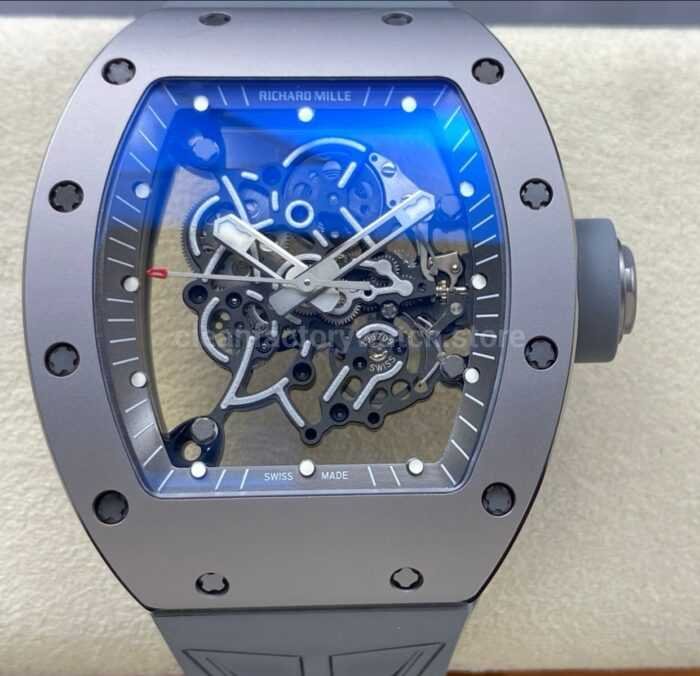 ZF Factory Richard Mille RM 055 42.7mm Full Grey Ceramic Rubber Strap Skeletonized Grey Dial 3 Super Clone Watch,Clean Factory Watch