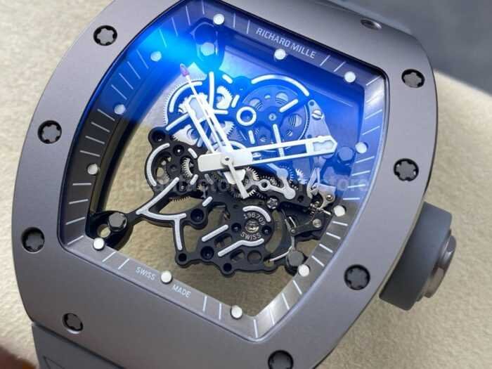 ZF Factory Richard Mille RM 055 42.7mm Full Grey Ceramic Rubber Strap Skeletonized Grey Dial 9 Super Clone Watch,Clean Factory Watch