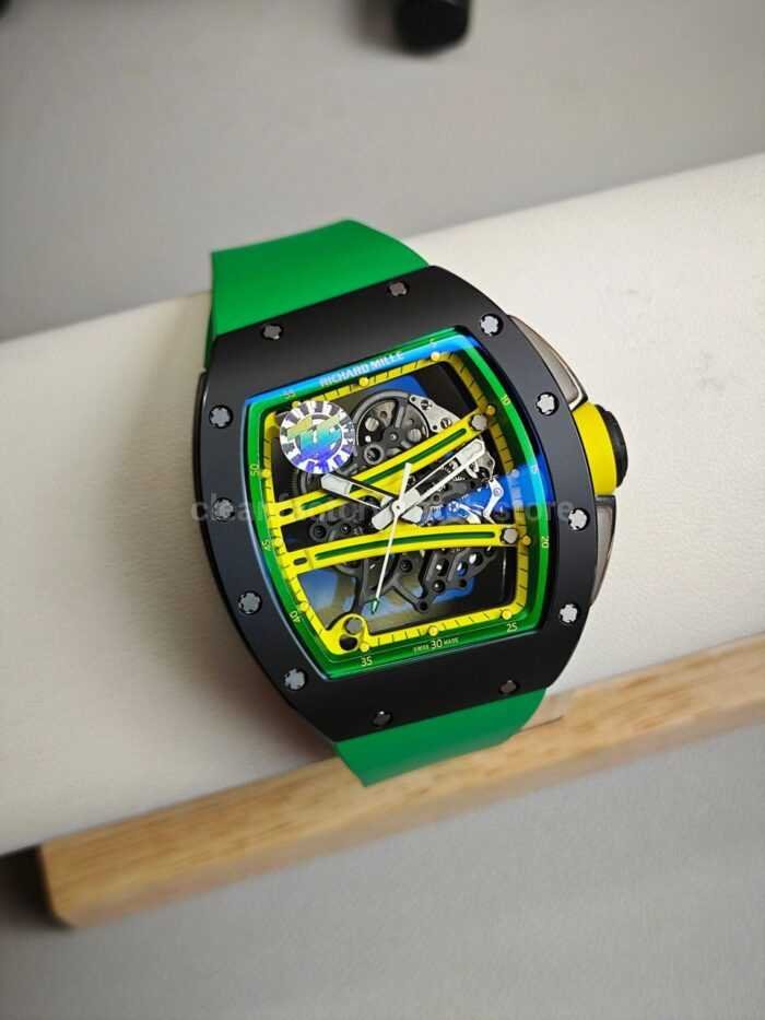 ZF Factory Richard Mille RM 061 01 Black Rubber Strap Yohan Blake Skeletonized Green Dial 1 Super Clone Watch,Clean Factory Watch
