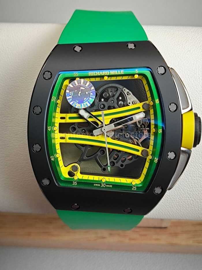 ZF Factory Richard Mille RM 061 01 Black Rubber Strap Yohan Blake Skeletonized Green Dial 2 Super Clone Watch,Clean Factory Watch