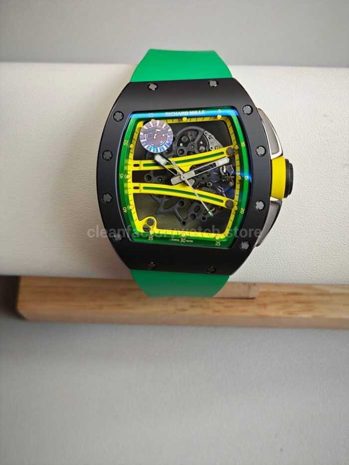 ZF Factory Richard Mille RM 061 01 Black Rubber Strap Yohan Blake Skeletonized Green Dial 3 Super Clone Watch,Clean Factory Watch