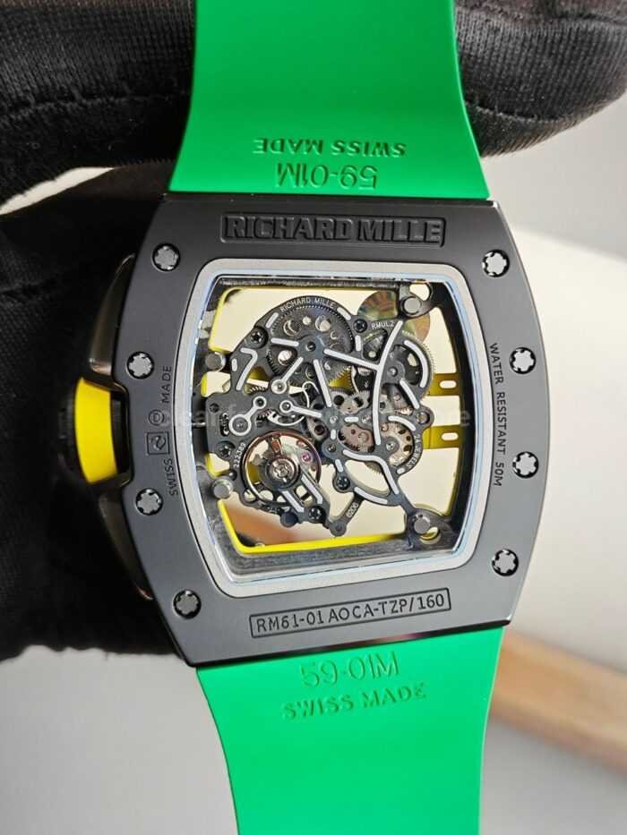 ZF Factory Richard Mille RM 061 01 Black Rubber Strap Yohan Blake Skeletonized Green Dial 5 Super Clone Watch,Clean Factory Watch