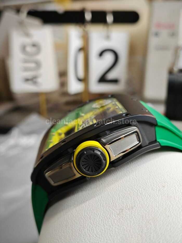 ZF Factory Richard Mille RM 061 01 Black Rubber Strap Yohan Blake Skeletonized Green Dial 7 Super Clone Watch,Clean Factory Watch
