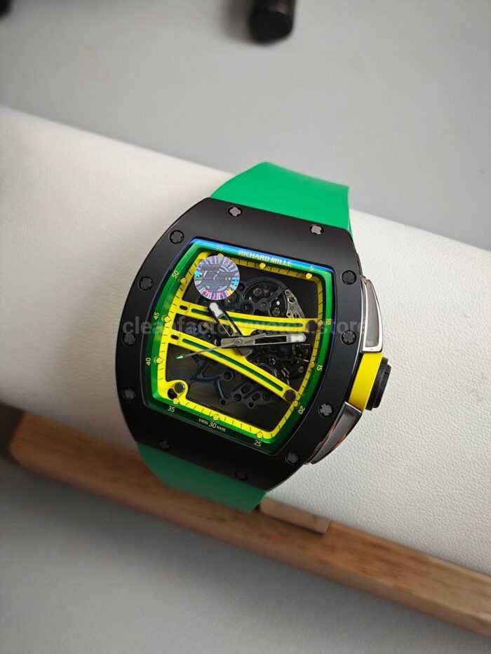 ZF Factory Richard Mille RM 061 01 Black Rubber Strap Yohan Blake Skeletonized Green Dial 9 Super Clone Watch,Clean Factory Watch