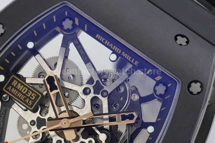ZF Factory Richard Mille RM035 Titanium Rose Gold Rubber Strap Skeletonized Dial 8 Super Clone Watch,Clean Factory Watch