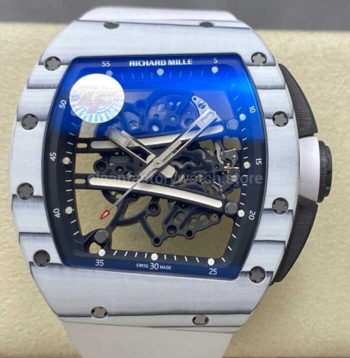 ZF Factory Richard Mille RM061 01 43mm White Ceramic White Rubber Strap Skeletonized Dial 9 Super Clone Watch,Clean Factory Watch
