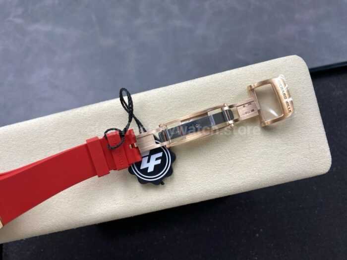 ZF Factory Richard Mille RM07 31.4mm Diamond Rose Gold Red Rubber Strap Skeletonized Black Dial 2 Super Clone Watch,Clean Factory Watch