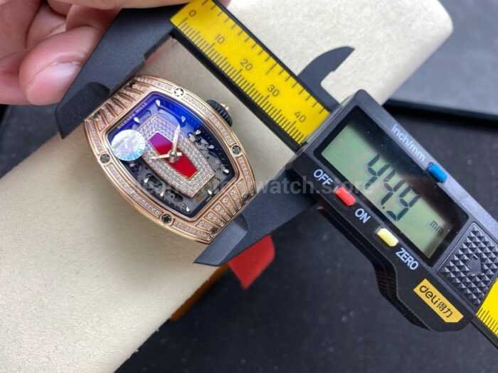 ZF Factory Richard Mille RM07 31.4mm Diamond Rose Gold Red Rubber Strap Skeletonized Black Dial 7 Super Clone Watch,Clean Factory Watch