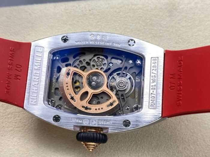 ZF Factory Richard Mille RM07 31.4mm Diamond White Gold Red Rubber Strap Skeletonized Black Dial 4 Super Clone Watch,Clean Factory Watch