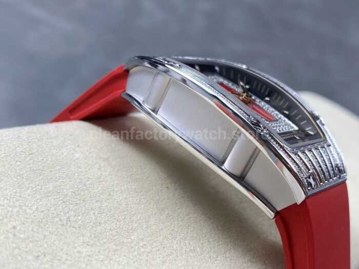 ZF Factory Richard Mille RM07 31.4mm Diamond White Gold Red Rubber Strap Skeletonized Black Dial 6 Super Clone Watch,Clean Factory Watch