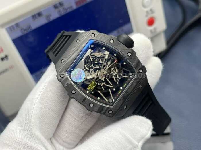 ZF Factory Richard Mille RM35 02 Black Carbon Fiber Black Rubber Strap Black Skeletonized Dial 10 Super Clone Watch,Clean Factory Watch