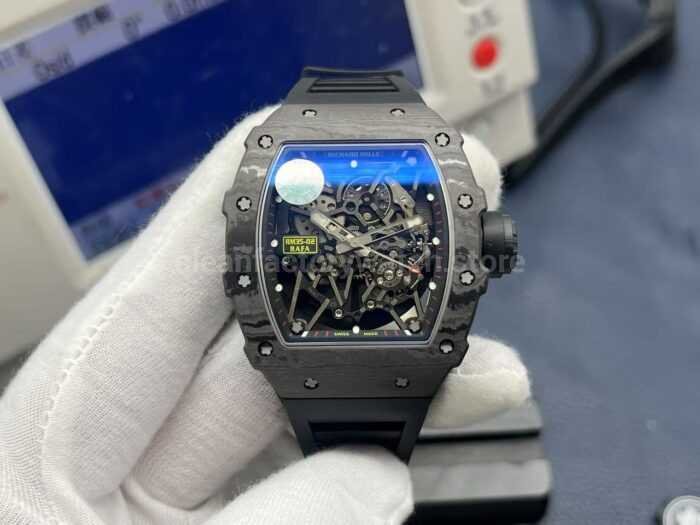 ZF Factory Richard Mille RM35 02 Black Carbon Fiber Black Rubber Strap Black Skeletonized Dial 3 Super Clone Watch,Clean Factory Watch