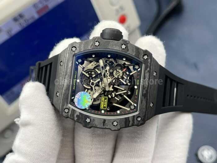 ZF Factory Richard Mille RM35 02 Black Carbon Fiber Black Rubber Strap Black Skeletonized Dial 4 Super Clone Watch,Clean Factory Watch
