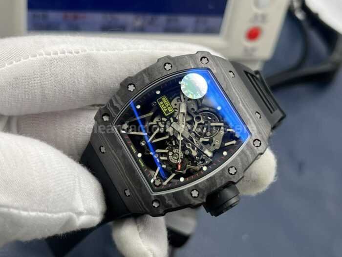 ZF Factory Richard Mille RM35 02 Black Carbon Fiber Black Rubber Strap Black Skeletonized Dial 5 Super Clone Watch,Clean Factory Watch