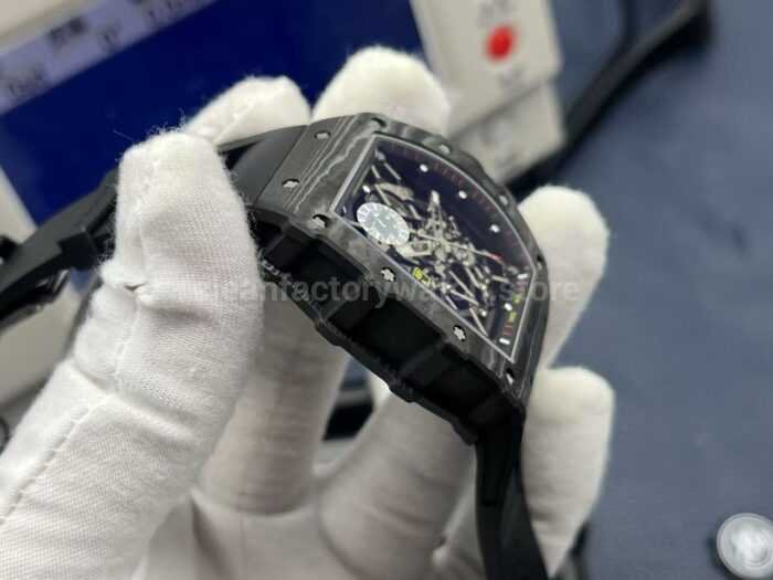 ZF Factory Richard Mille RM35 02 Black Carbon Fiber Black Rubber Strap Black Skeletonized Dial 7 Super Clone Watch,Clean Factory Watch