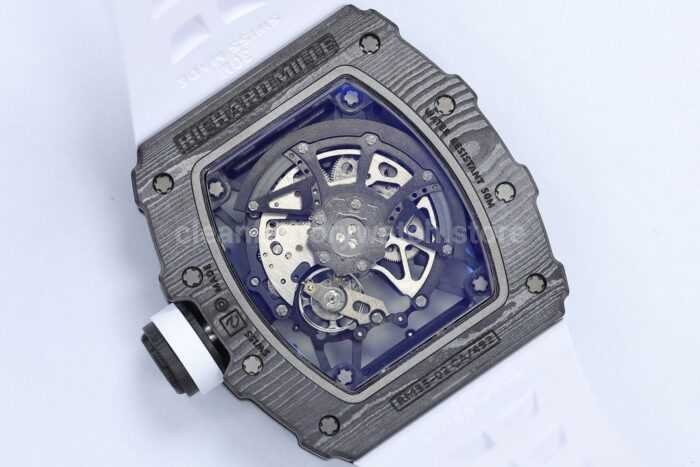 ZF Factory Richard Mille RM35 02 Black Carbon Fiber White Rubber Strap Black Skeletonized Dial 10 Super Clone Watch,Clean Factory Watch