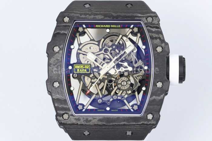 ZF Factory Richard Mille RM35 02 Black Carbon Fiber White Rubber Strap Black Skeletonized Dial 2 Super Clone Watch,Clean Factory Watch