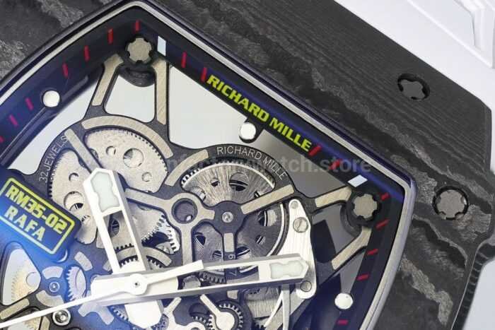 ZF Factory Richard Mille RM35 02 Black Carbon Fiber White Rubber Strap Black Skeletonized Dial 5 Super Clone Watch,Clean Factory Watch