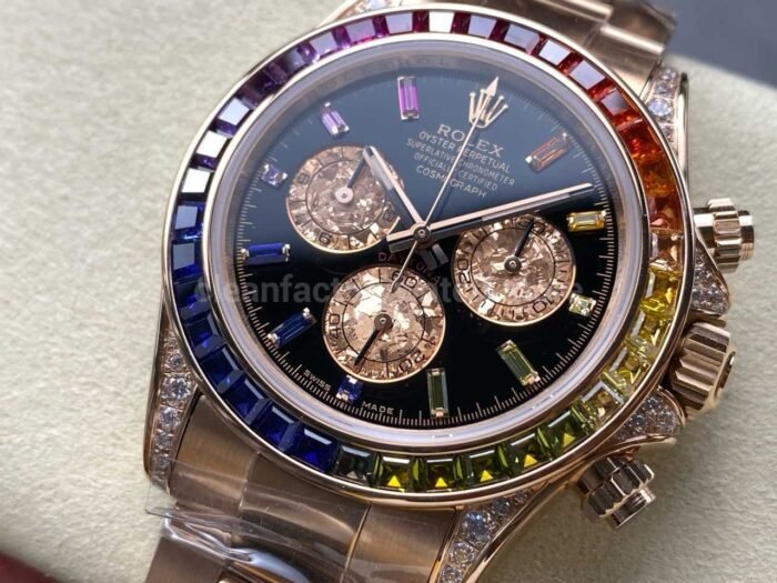ZF Factory Rolex Daytona 116595RBOW 40mm Rose Gold Rainbow Bezel Diamond Black Dial - Image 3