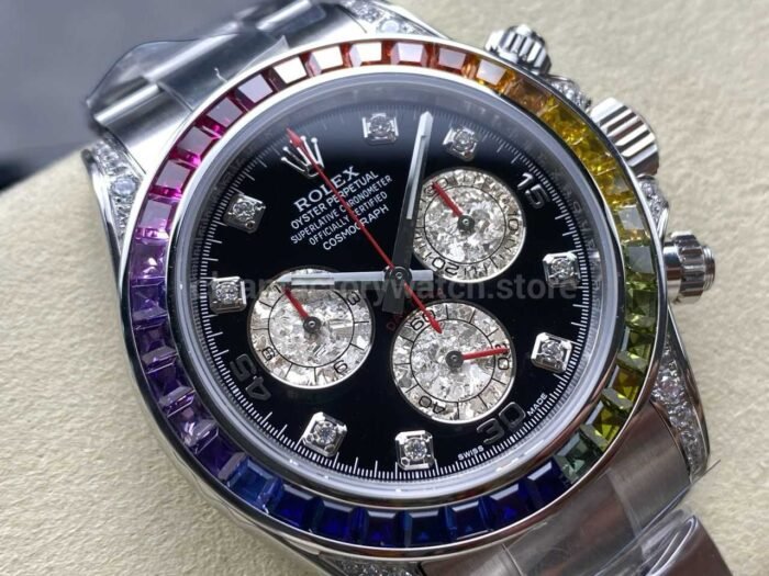 ZF Factory Rolex Daytona 116599RBOW 40mm White Gold Rainbow Bezel Diamond Black Dial - Image 2