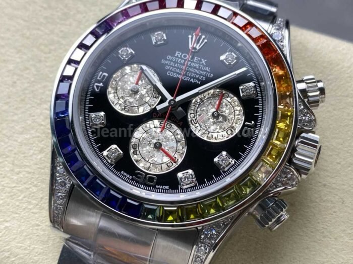 ZF Factory Rolex Daytona 116599RBOW 40mm White Gold Rainbow Bezel Diamond Black Dial - Image 3