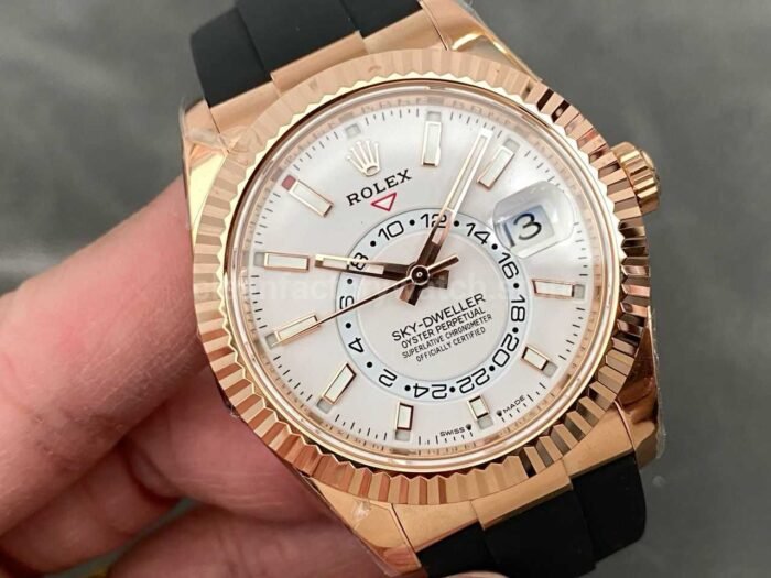 ZF Factory Rolex Sky-Dweller 336235-0003 42mm Rose Gold Rubber Strap White Dial - Image 2