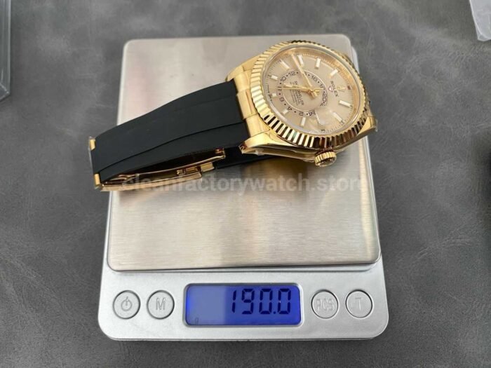 ZF Factory Rolex Sky-Dweller 336238-0001 42mm Yellow Gold Rubber Strap Champagne Dial - Image 11