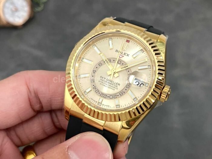 ZF Factory Rolex Sky-Dweller 336238-0001 42mm Yellow Gold Rubber Strap Champagne Dial - Image 3
