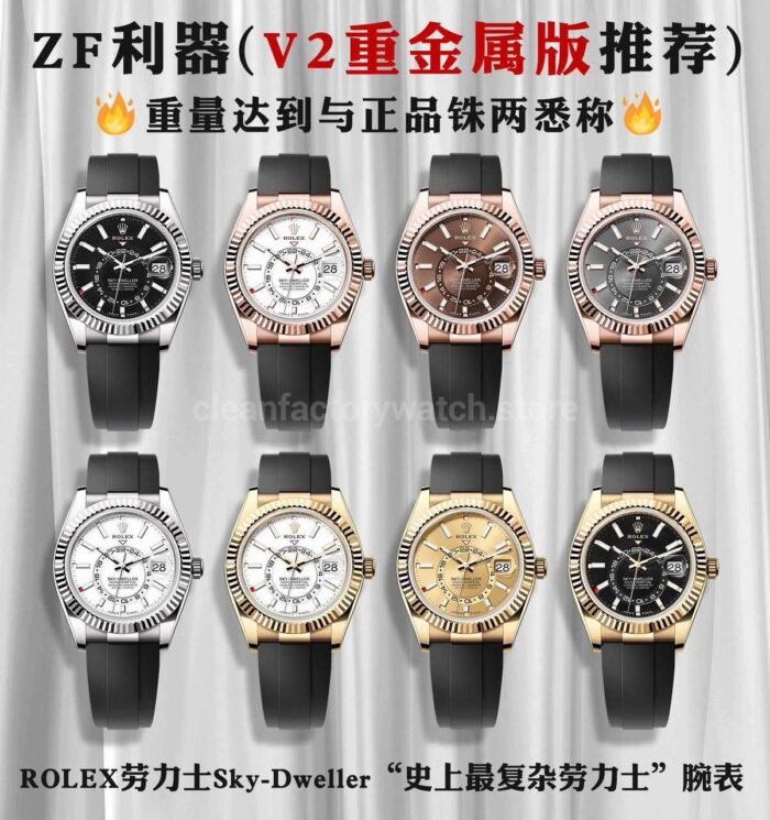 ZF Factory Rolex Sky-Dweller 336238-0001 42mm Yellow Gold Rubber Strap Champagne Dial - Image 12