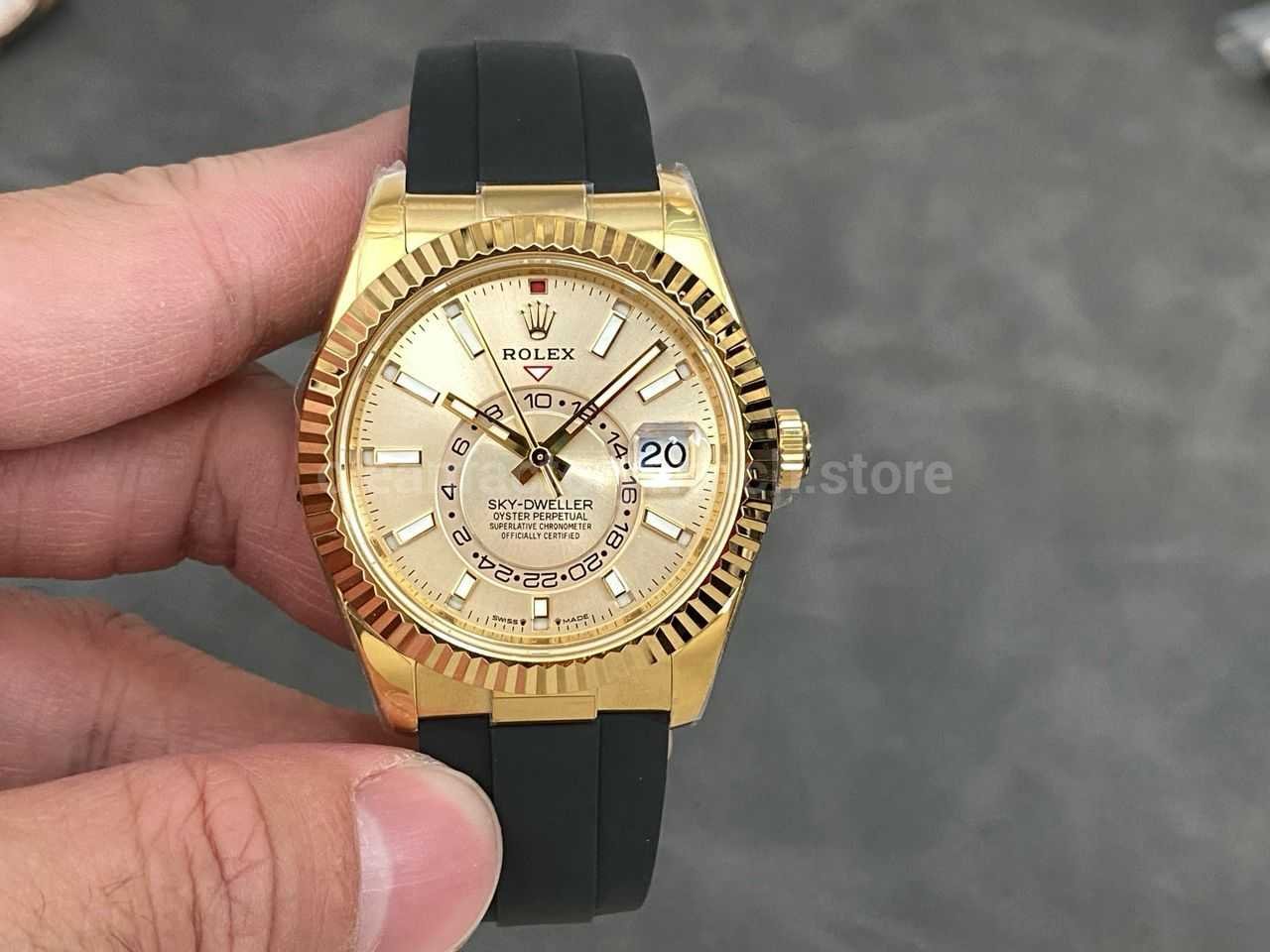 ZF Factory Rolex Sky-Dweller 336238-0001 42mm Yellow Gold Rubber Strap Champagne Dial