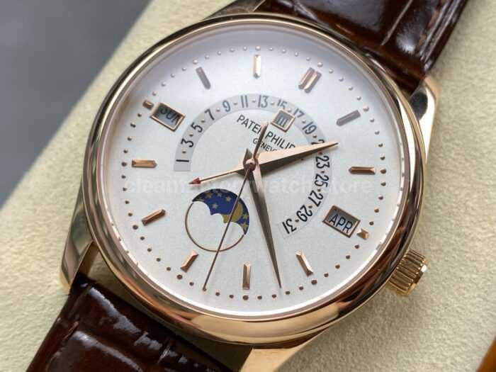 ZM Factory Patek Philippe Perpetual Calendar 5050J 40mm Rose Gold Leather Strap White Dial 1 Super Clone Watch,Clean Factory Watch