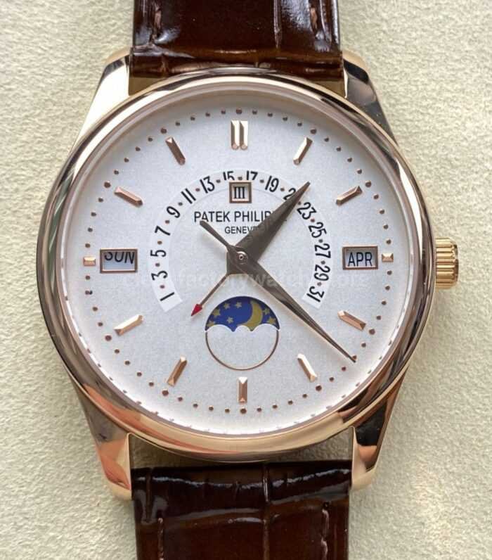 ZM Factory Patek Philippe Perpetual Calendar 5050J 40mm Rose Gold Leather Strap White Dial 4 Super Clone Watch,Clean Factory Watch