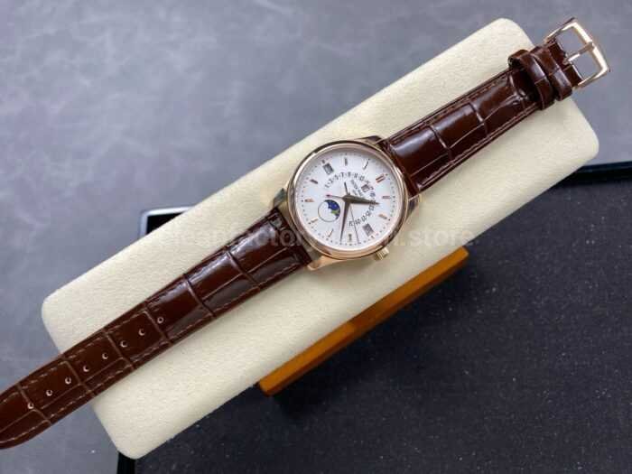 ZM Factory Patek Philippe Perpetual Calendar 5050J 40mm Rose Gold Leather Strap White Dial 6 Super Clone Watch,Clean Factory Watch