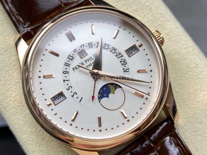 ZM Factory Patek Philippe Perpetual Calendar 5050J 40mm Rose Gold Leather Strap White Dial 9 Super Clone Watch,Clean Factory Watch