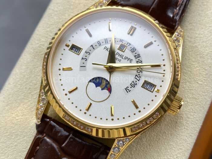 ZM Factory Patek Philippe Perpetual Calendar 5050J 40mm Yellow Gold Leather Strap White Dial 2 Super Clone Watch,Clean Factory Watch