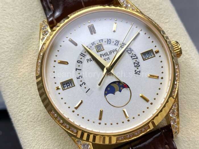 ZM Factory Patek Philippe Perpetual Calendar 5050J 40mm Yellow Gold Leather Strap White Dial 5 Super Clone Watch,Clean Factory Watch