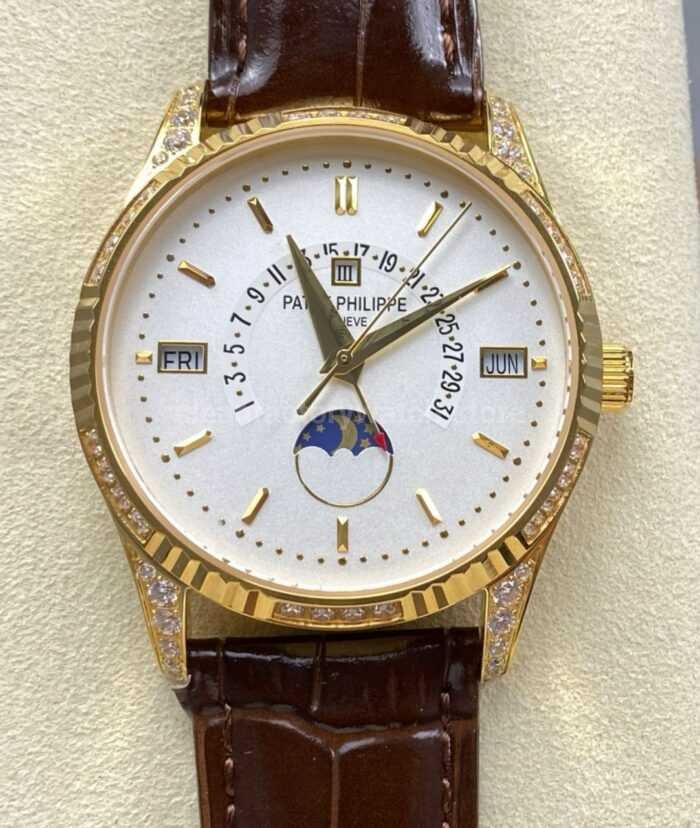 ZM Factory Patek Philippe Perpetual Calendar 5050J 40mm Yellow Gold Leather Strap White Dial 6 Super Clone Watch,Clean Factory Watch