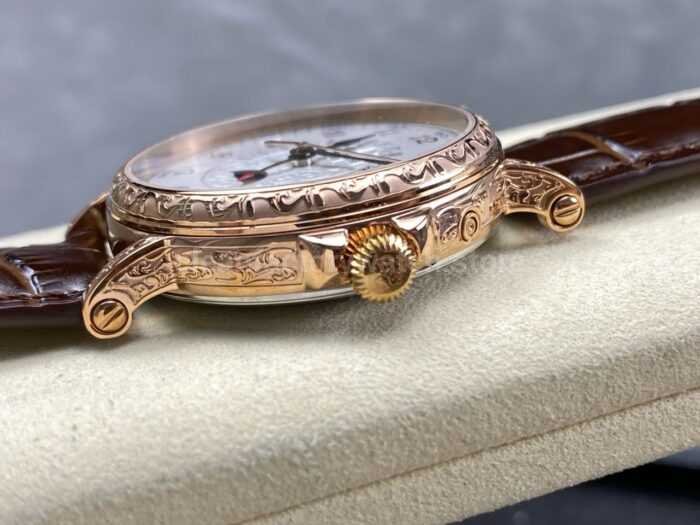 ZM Factory Patek Philippe Perpetual Calendar 5159 38mm Engraving Rose Gold Leather Strap White Dial 1 Super Clone Watch,Clean Factory Watch