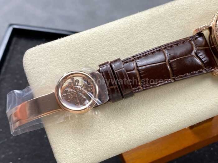 ZM Factory Patek Philippe Perpetual Calendar 5159 38mm Engraving Rose Gold Leather Strap White Dial 9 Super Clone Watch,Clean Factory Watch