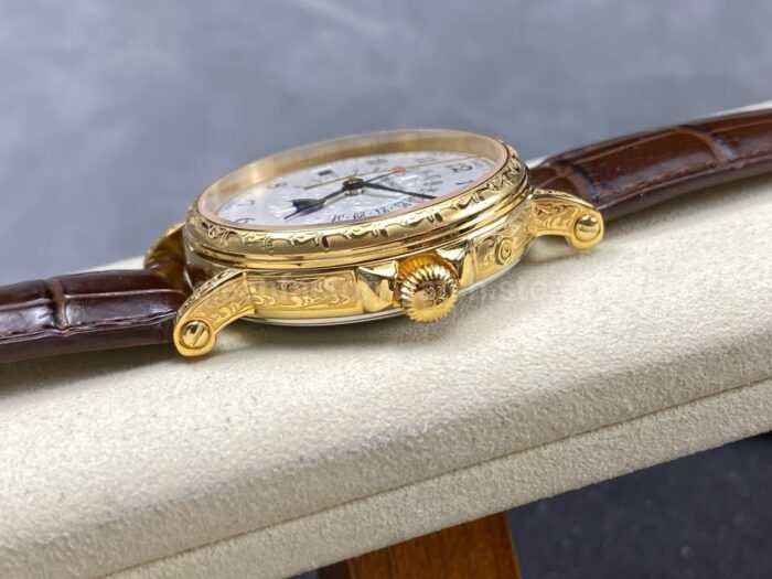 ZM Factory Patek Philippe Perpetual Calendar 5159 38mm Engraving Yellow Gold Leather Strap White Dial 5 Super Clone Watch,Clean Factory Watch